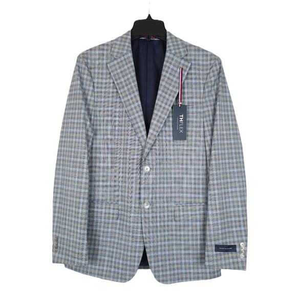 Tommy Hilfiger Men's Modern-Fit Flex Stretch Sport Coat Blue Tan Check 40S NWT - Picture 1 of 7